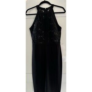 Women’s Nightway Sexy Black Lace Sequin Halter Mini Cocktail Dress Clubwear Sz 8